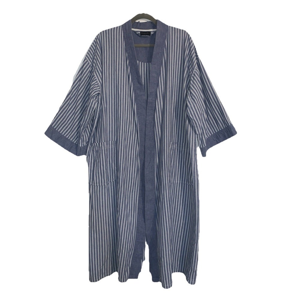 VTG Christian Dior Monsieur Robe One Size Striped Blue White 100% Cotton Pockets